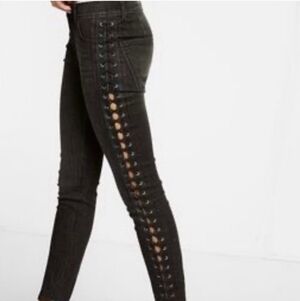 Express washed black high rise ankle jegging with lace up side seams